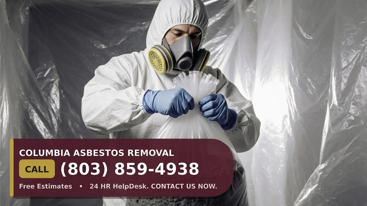 Asbestos abatement in Columbia, SC - bagging ACM waste inside containment